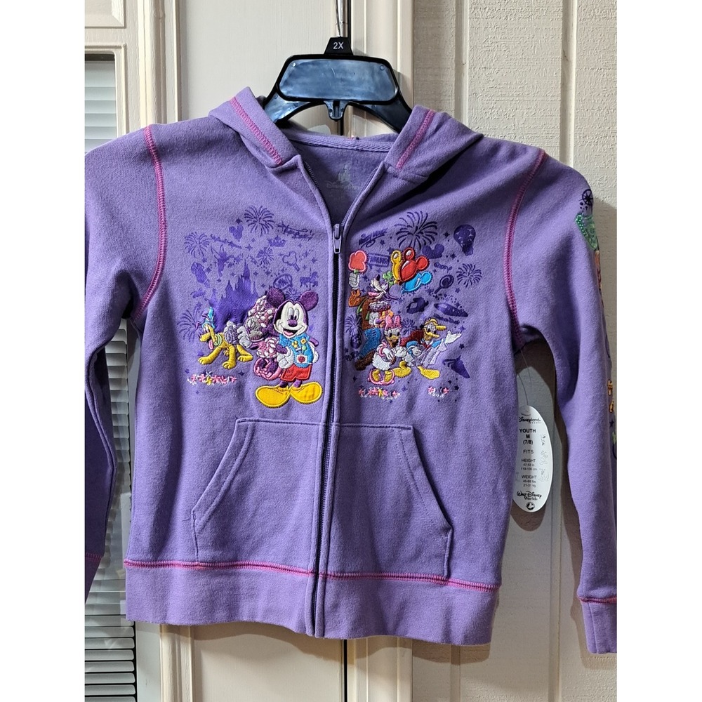 Disney Parks Disneyland Resort Girls Purple Embroidered Zip Hoodie Jacket M 7/8